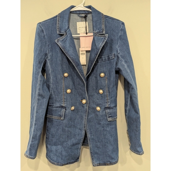 NWT Anthropologie Avec Les Filles Blue Denim Blazer Size XS - Picture 5 of 14